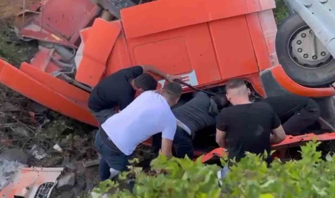 Zonguldak-Ereğli kara yolunun Delihakkı mevkisinde bir tırın kontrolden çıkarak şarampole