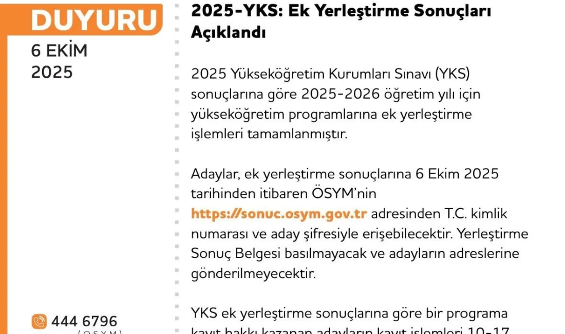 2025 Yükseköğretim Kurumları Sınavı (YKS) sonuçlarına göre 2025-2026 öğretim yılı