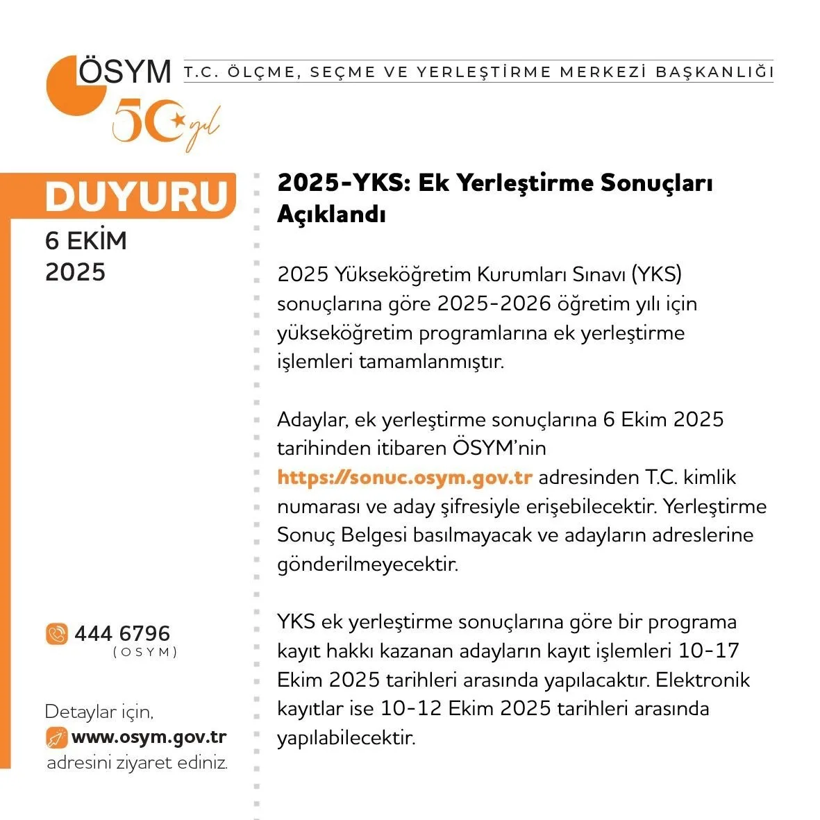 2025 Yükseköğretim Kurumları Sınavı (YKS) sonuçlarına göre 2025-2026 öğretim yılı