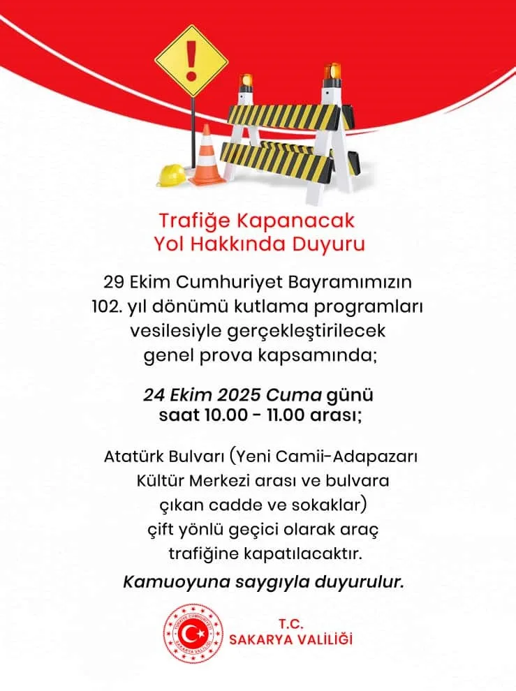 Sakarya Valiliği, 29 Ekim Cumhuriyet Bayramı’nın 102. yıl dönümü kutlama