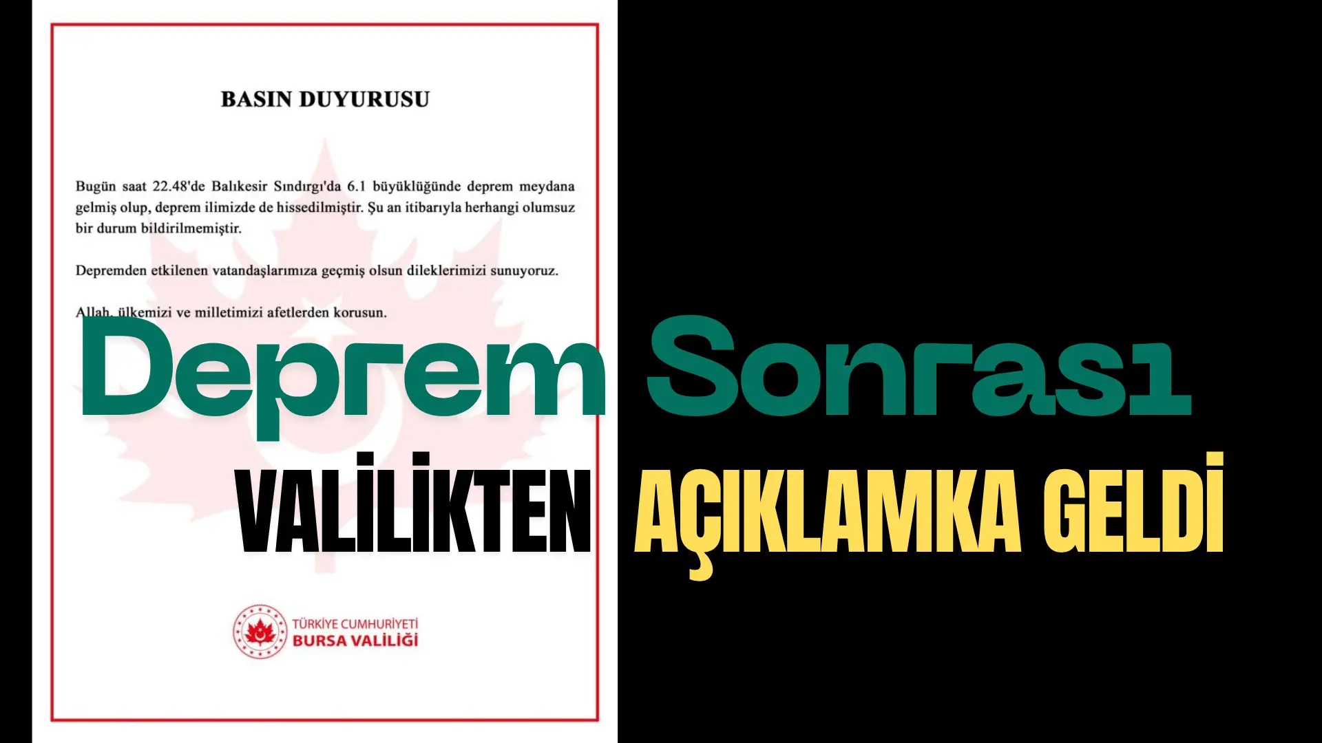Balıkesir’in Sındırgı ilçesinde meydan gelen 6.1 büyüklüğündeki deprem hakkında Bursa