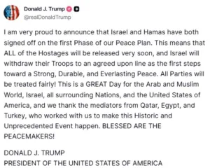 ABD Başkanı Donald Trump, Gazze Şeridi’nde kalıcı barış sağlanmasını öngören
