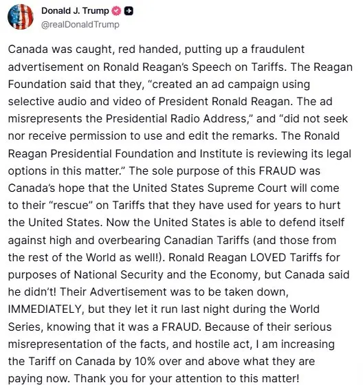 ABD Başkanı Donald Trump, Kanada’nın eski ABD Başkanı Ronald Reagan’ın