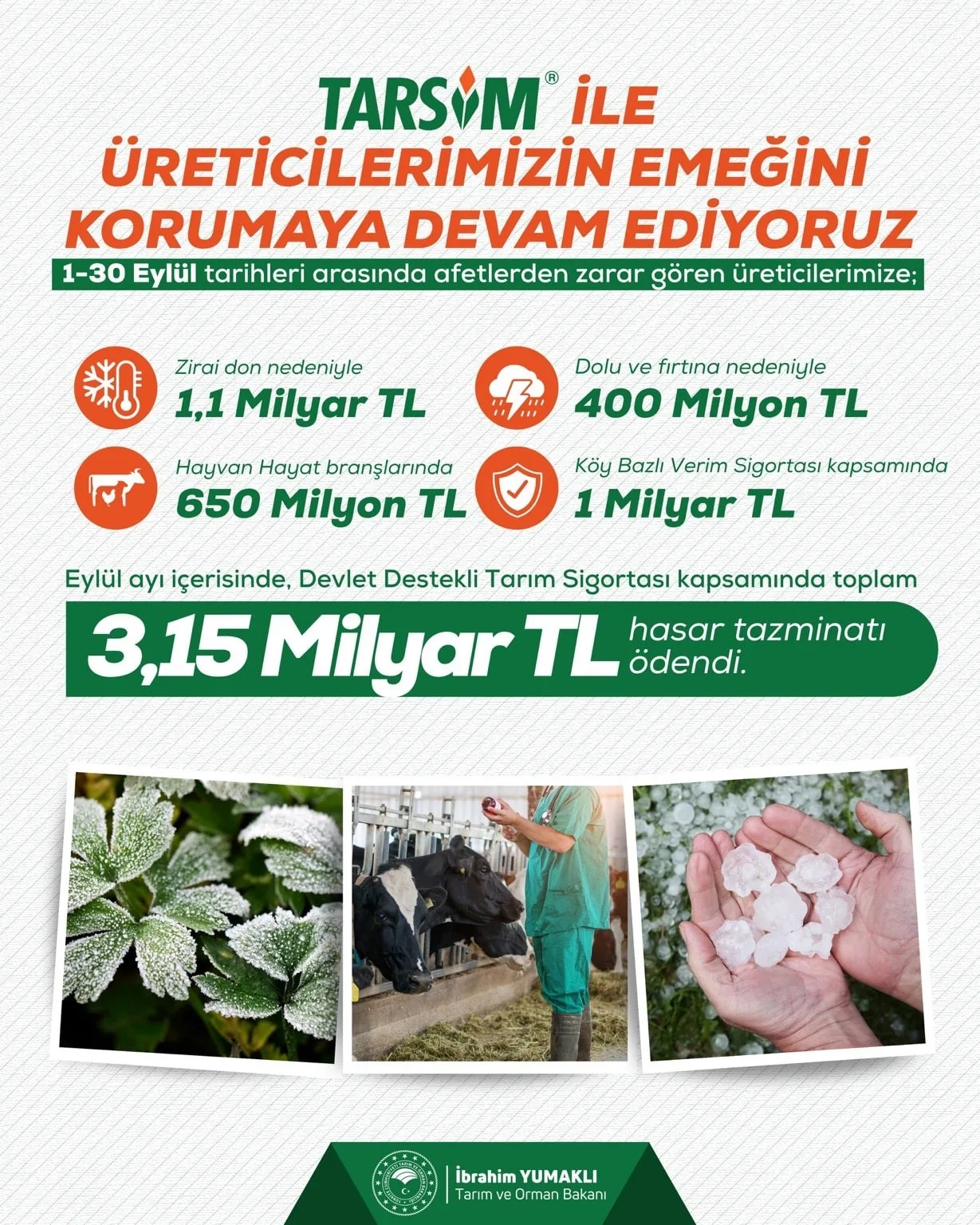 Tarım ve Orman Bakanı İbrahim Yumaklı, “Eylül ayında Devlet Destekli