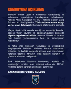 RAMS Başakşehir, Trendyol Süper Lig’in 9. haftasında 2-1 kaybettikleri Galatasaray
