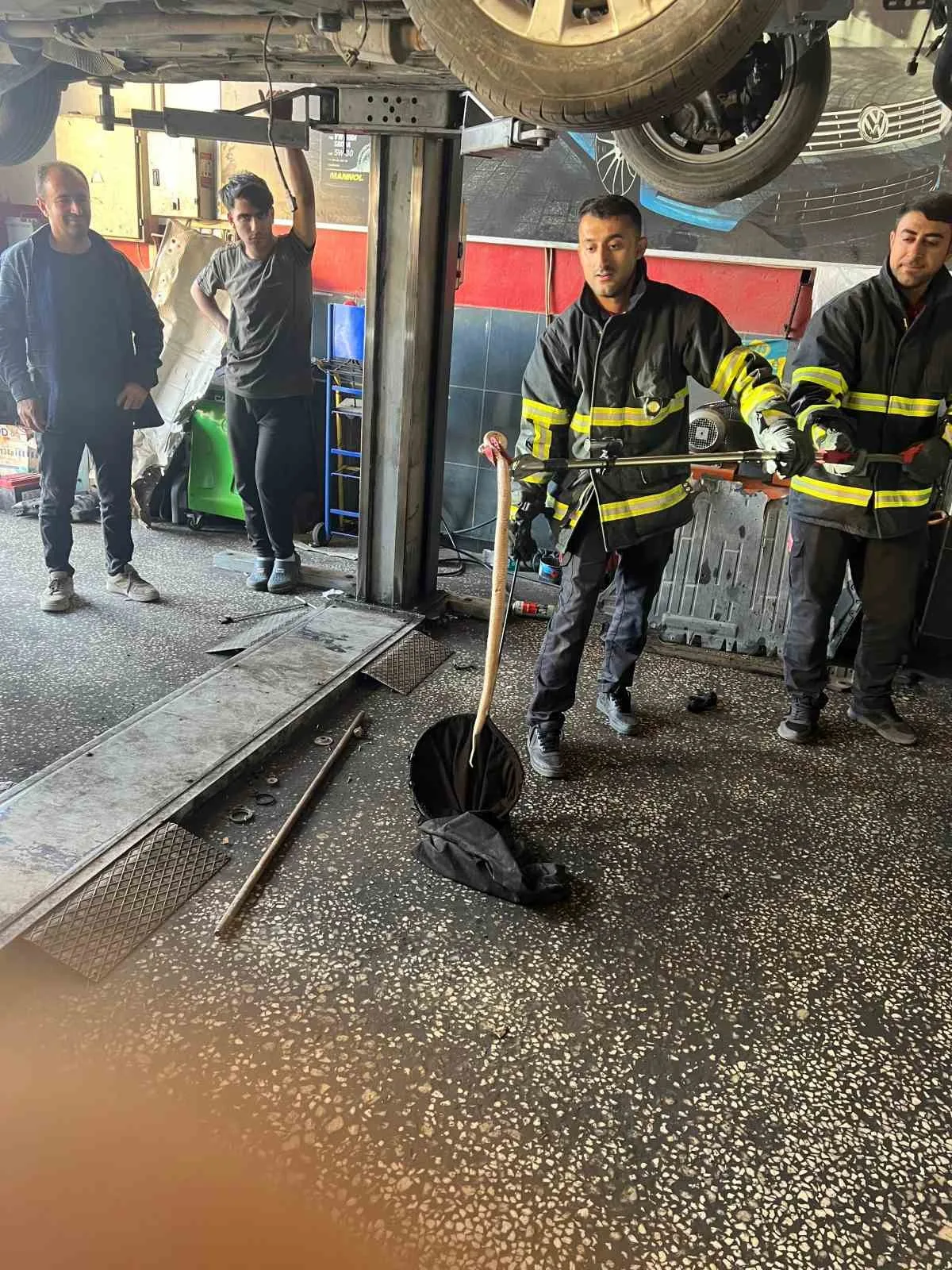 BATMAN (İHA) – Batman’da bir otomobilin motor kısmına giren yılan