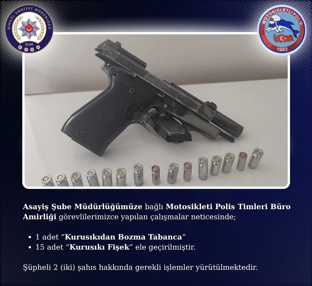 Bingöl’de polis ekipleri tarafından yapılan çalışmada kurusıkıdan bozma tabanca ve