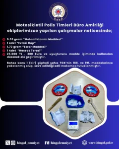 Bingöl’de polis ekipleri tarafından yapılan uyuşturucu operasyonunda 1 şüpheli tutuklandı.