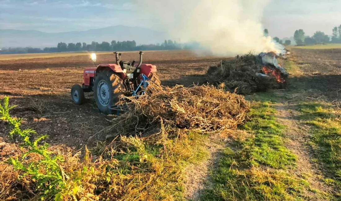 Bolu’da hasat sonrası tarlalarda anız ile kuru ot yakanları uyaran