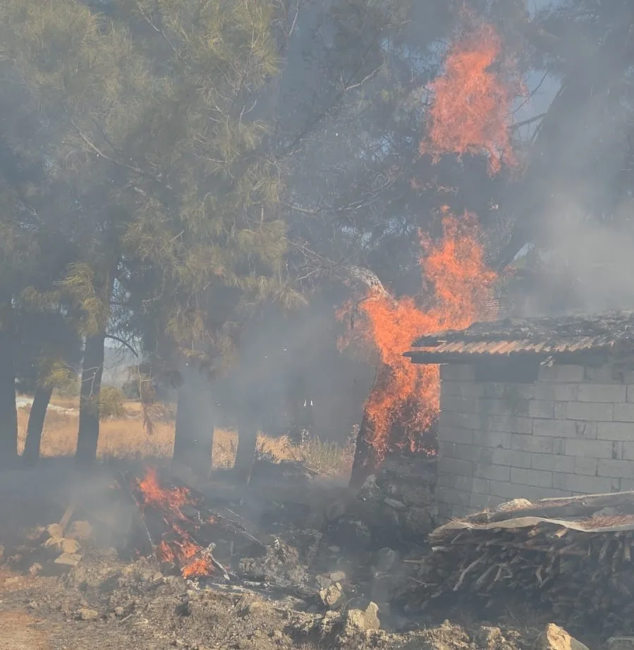 Burdur’un Bucak ilçesinde evin yanında bulunan odunlukta çıkan yangın itfaiye