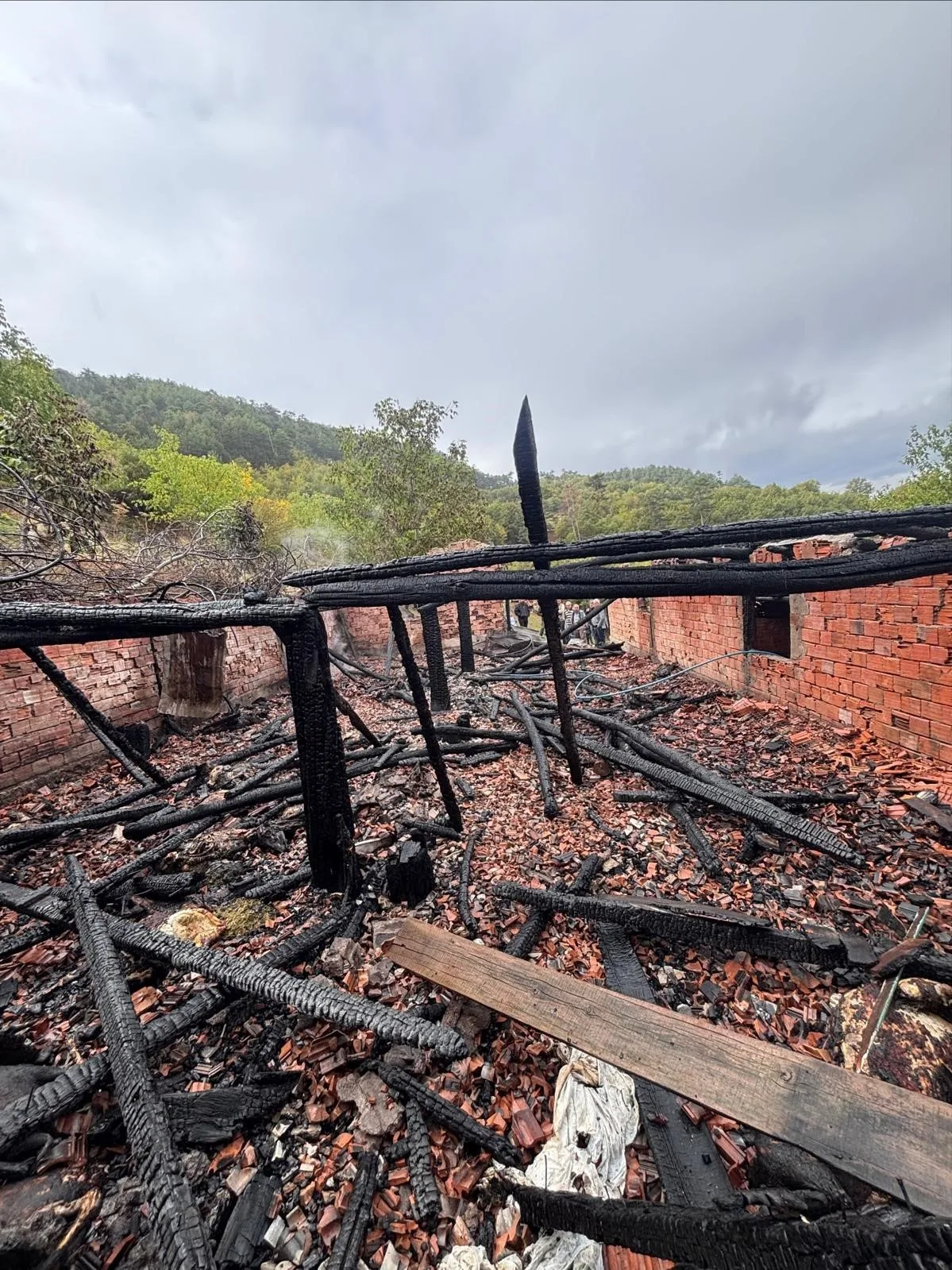 Çorum’un Osmancık ilçesinde alevlere teslim olan ahırdaki 30 küçükbaş hayvan