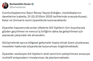 Cumhurbaşkanı Recep Tayyip Erdoğan, 21-23 Ekim 2025 tarihlerinde Kuveyt, Katar