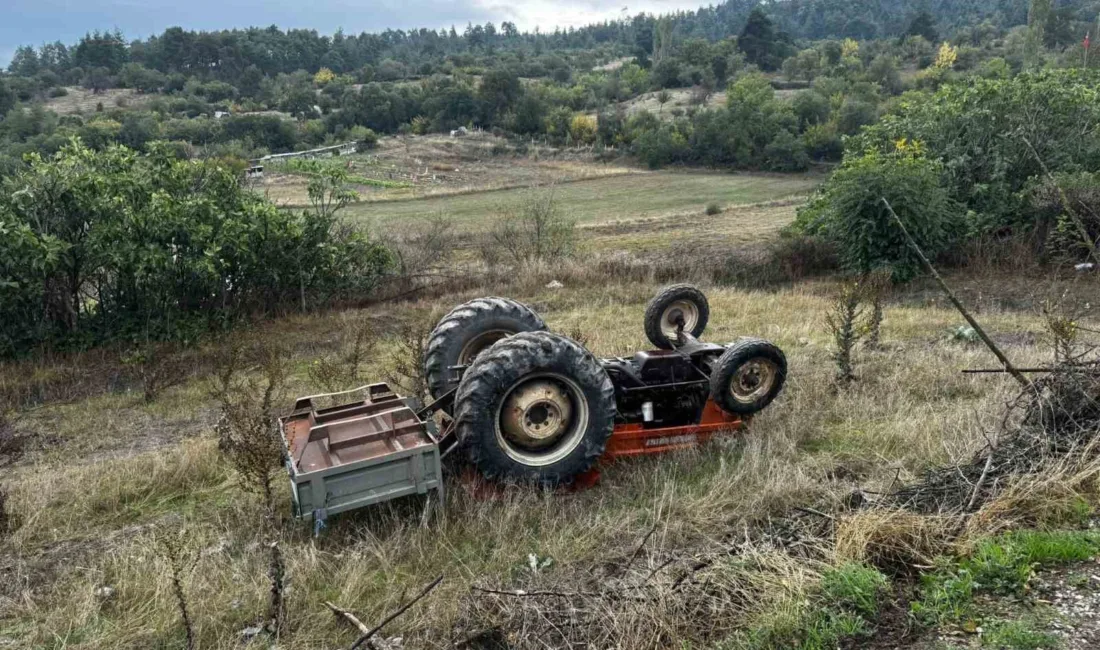 Balıkesir’in Dursunbey ilçesinde tarlaya traktörle giden şahsın traktörü kaza yaparak