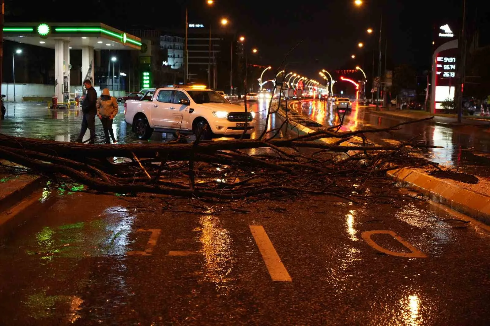 Edirne’de etkili olan sağanak yağış ve rüzgâr nedeniyle devrilen ağaç,
