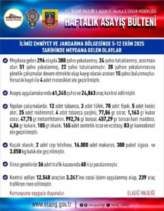 Elazığ’da son bir haftada meydana gelen 296 asayiş olayında, 308