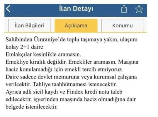Ticaret Bakanlığı Basın Danışmanı Bekir Kaplan, bir ilan sitesinde “emekliye