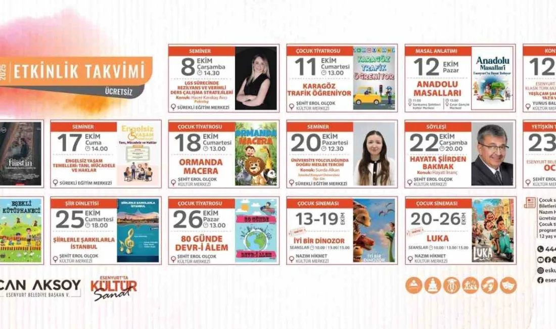 Esenyurt Belediyesi, ekim ayı için kültür, sanat ve eğitim etkinlikleriyle
