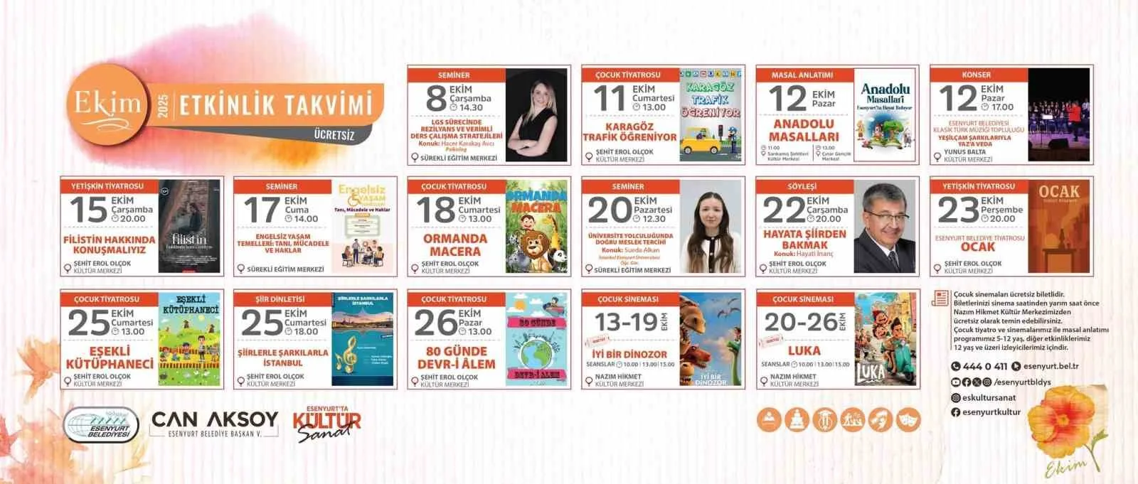 Esenyurt Belediyesi, ekim ayı için kültür, sanat ve eğitim etkinlikleriyle