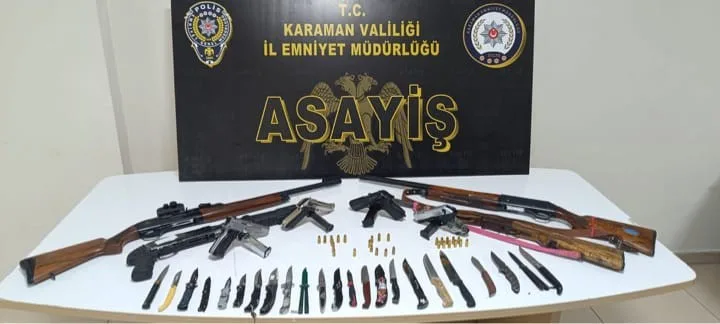 Karaman’da polisin asayiş uygulamalarında uyuşturucu ve 9 adet ruhsatsız silah