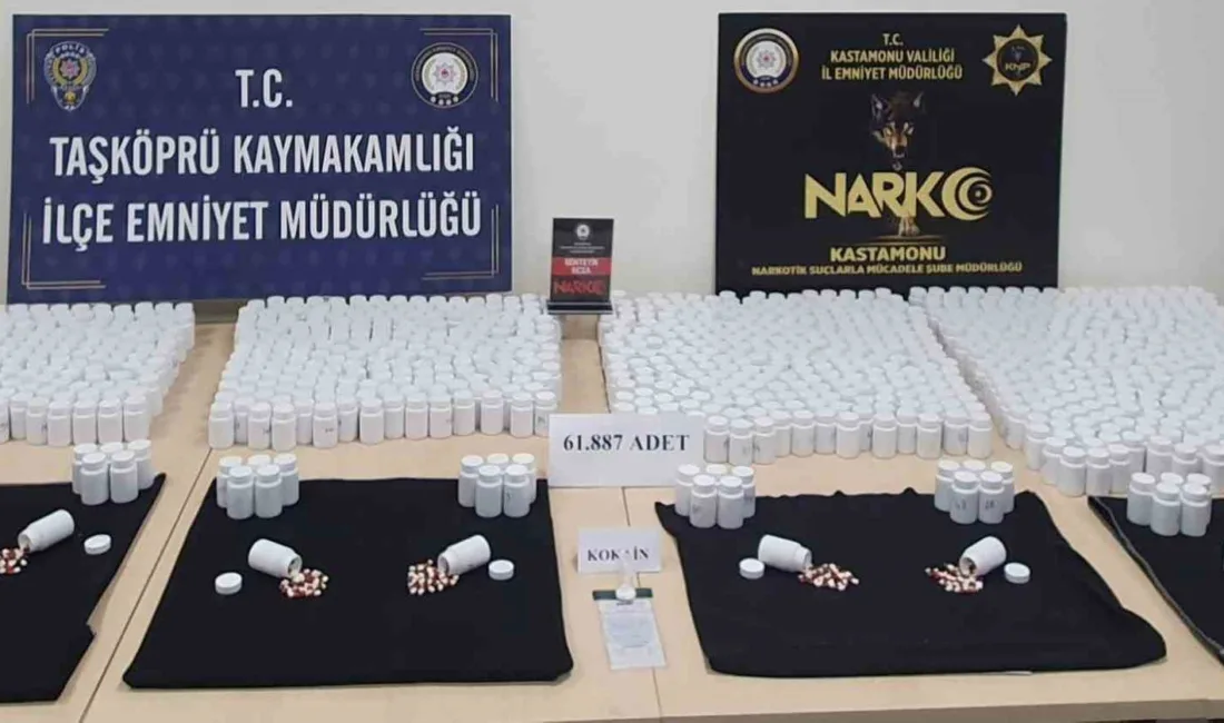 Kastamonu’nun Taşköprü ilçesinde gerçekleştirilen operasyonda 3 gram kokain ve 61