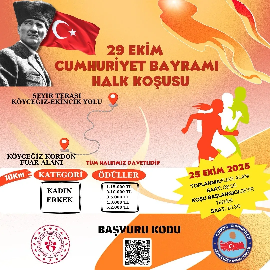 Muğla’nın Köyceğiz ilçesinde 29 Ekim Cumhuriyet Bayramı kapsamında halk koşusu