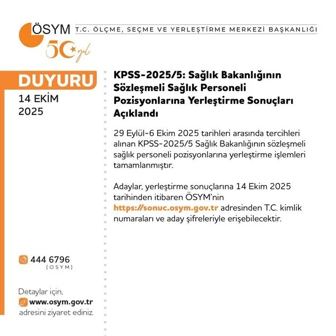 Kamu Personeli Seçme Sınavı (KPSS) 2025/5 Sağlık Bakanlığı’nın Sözleşmeli Sağlık