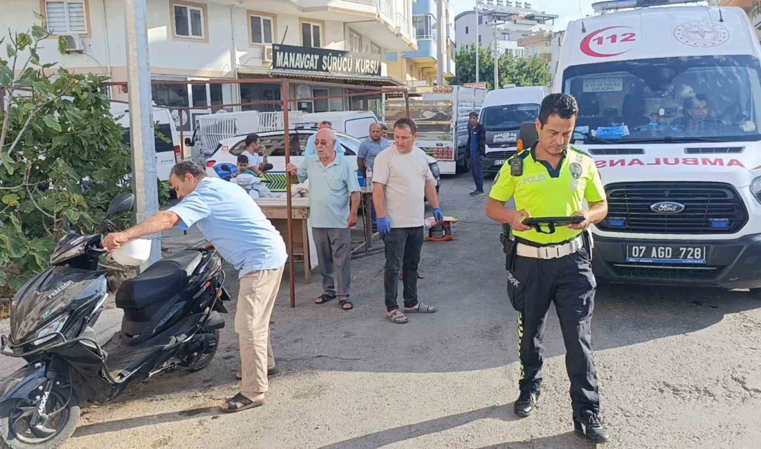 Manavgat’ta ara sokaktan çıkan bisikletli çocuğa çarpmamak için motosikletini deviren