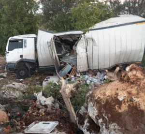 Mersin’in Erdemli ilçesinde kamyon, bariyerleri aşıp şarampolde ağaçlara çarptı. Kazada