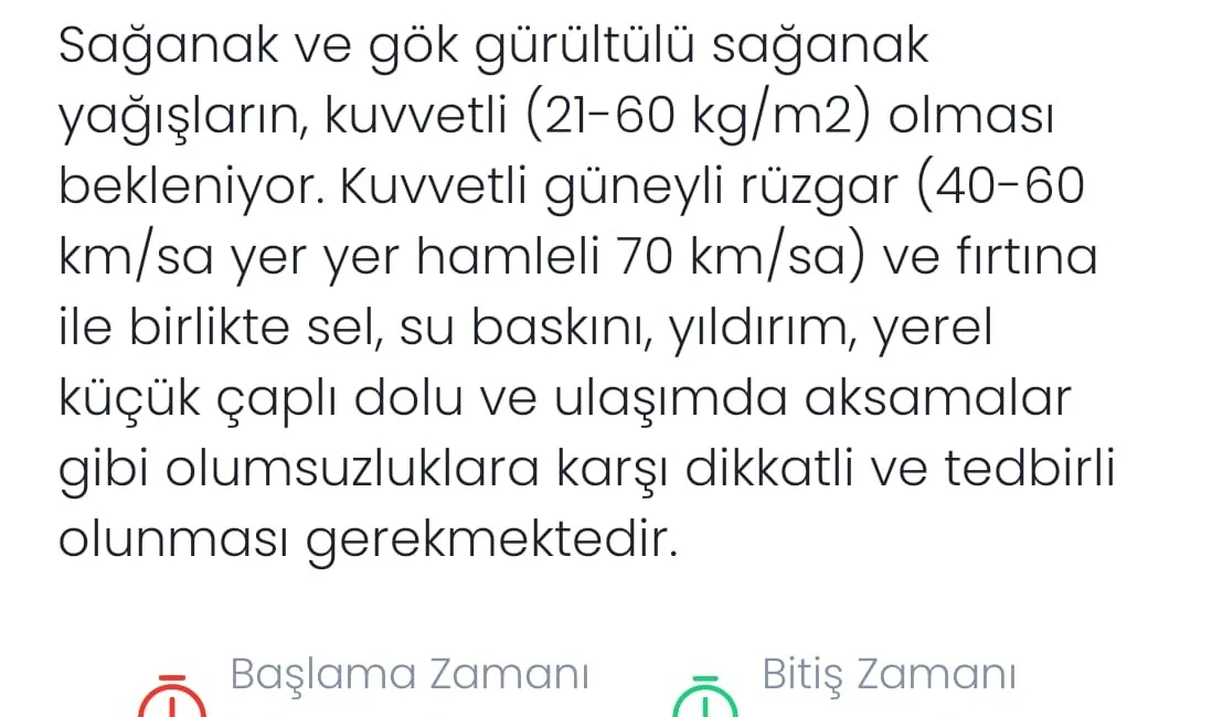 Meteoroloji Genel Müdürlüğü Denizli’de sağanak ve gök gürültülü sağanak yağışların