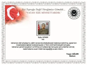 Milli Savunma Bakanlığı (MSB), Tokat’ta görev yapan Piyade Er Eyüp