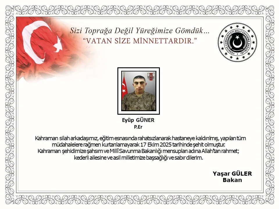 Milli Savunma Bakanlığı (MSB), Tokat’ta görev yapan Piyade Er Eyüp