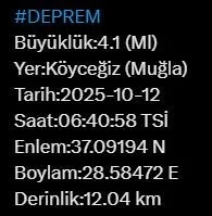 Afet ve Acil Durum Yönetimi Başkanlığı (AFAD), Muğla’da 4.1 büyüklüğünde