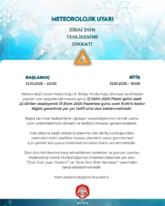 Niğde Valiliği, zirai don beklendiğini belirterek, üreticilere gerekli önlemleri almaları
