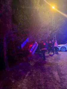 Osmaniye’nin Düziçi ilçesinde kontrolden çıkan otomobil, uçuruma düşmekten bir ağaca