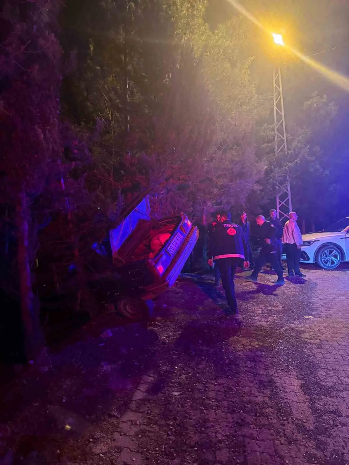 Osmaniye’nin Düziçi ilçesinde kontrolden çıkan otomobil, uçuruma düşmekten bir ağaca