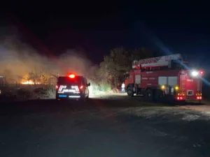 Antalya’nın Serik ilçesinde D-400 karayolu kenarında çıkan yangın, trafikte ilerleyen