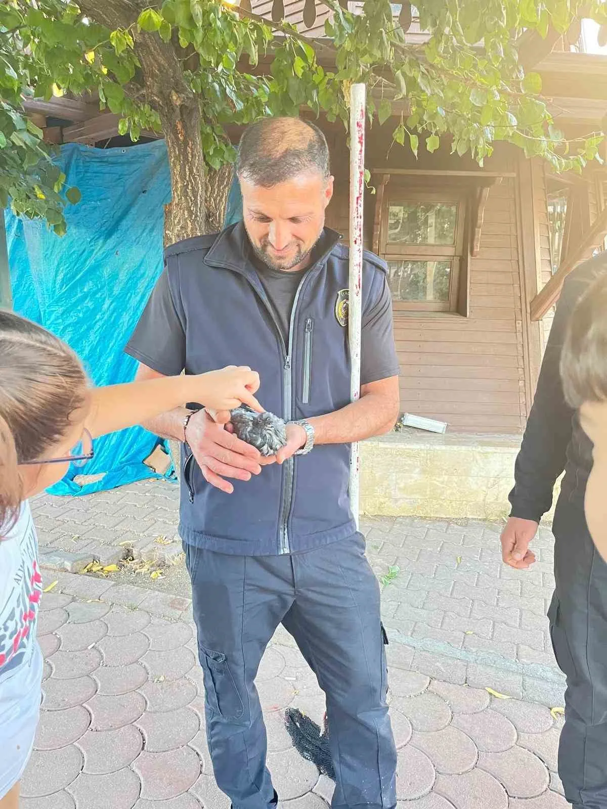 Sivas’ta fıskiyeli süs havuzunun boru hattına sıkışan kuş, itfaiye ekipleri