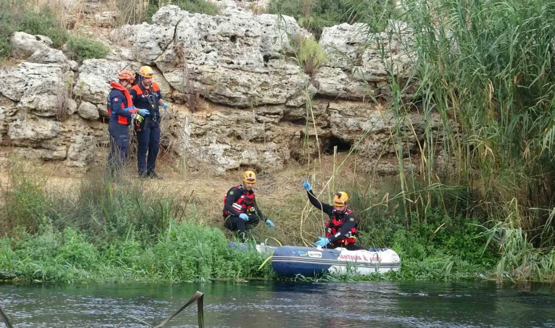 Antalya’da Düden Çayı’nda su teresi toplayan çift, su yüzeyinde otlara
