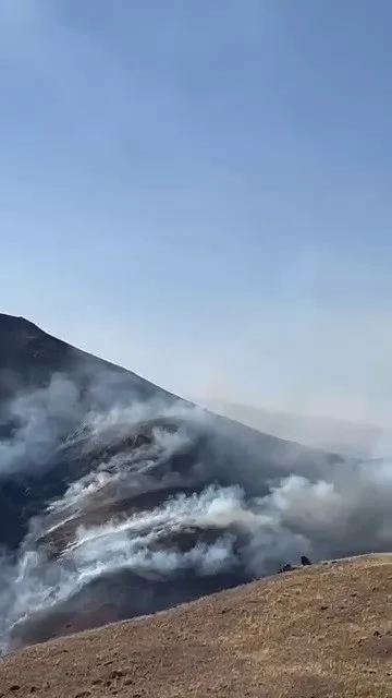 Erzurum’un Tortum ilçesinde dağlık alanda çıkan örtü yangını kontrol altına
