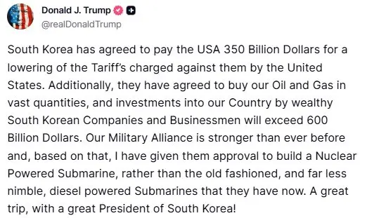 ABD Başkanı Donald Trump, Güney Kore hükümetinin ve özel şirketlerinin