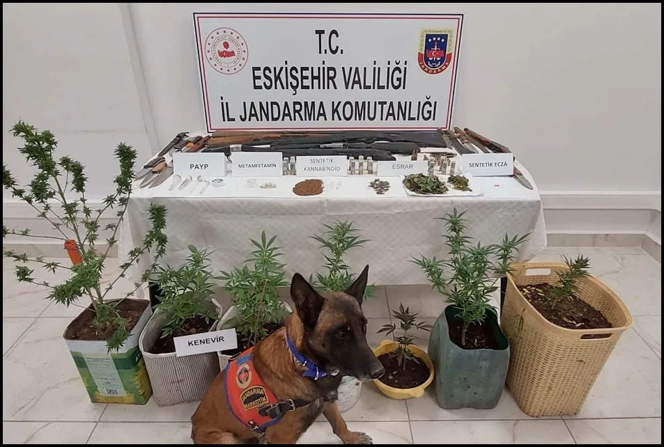 Eskişehir’de farklı tür ve miktarlarda uyuşturucu madde ve silah bulunduran