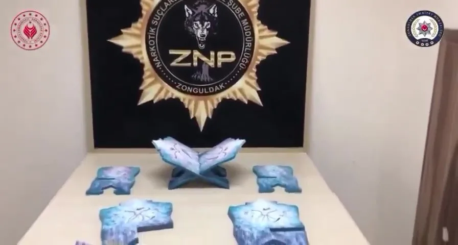 Zonguldak Emniyet Müdürlüğü ekiplerince düzenlenen narkotik operasyonda, rahle görünümünde preslenmiş