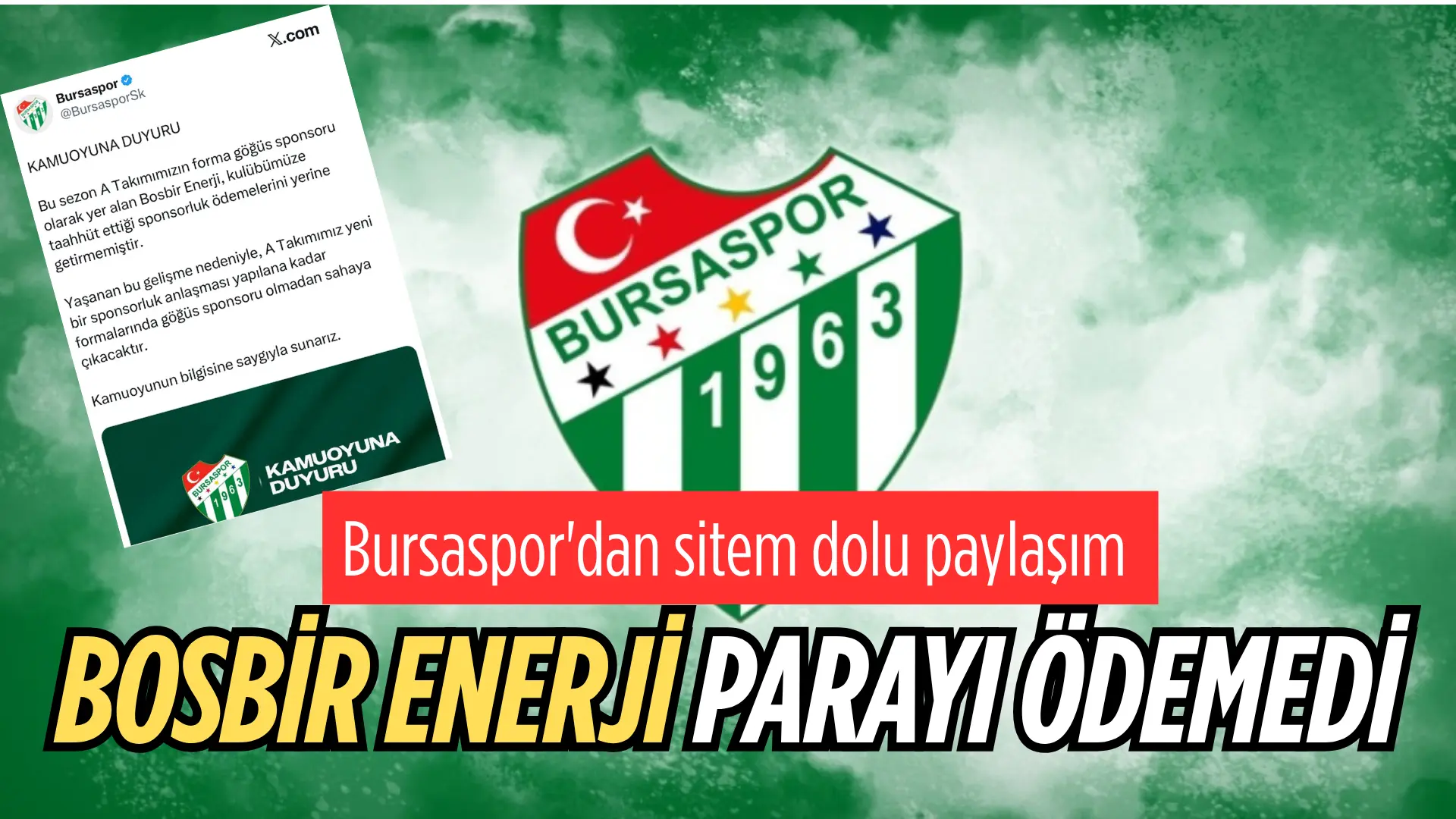 Bursaspor yönetimi sosyal medya hesabından bir açıklama yaparak firma göğüs