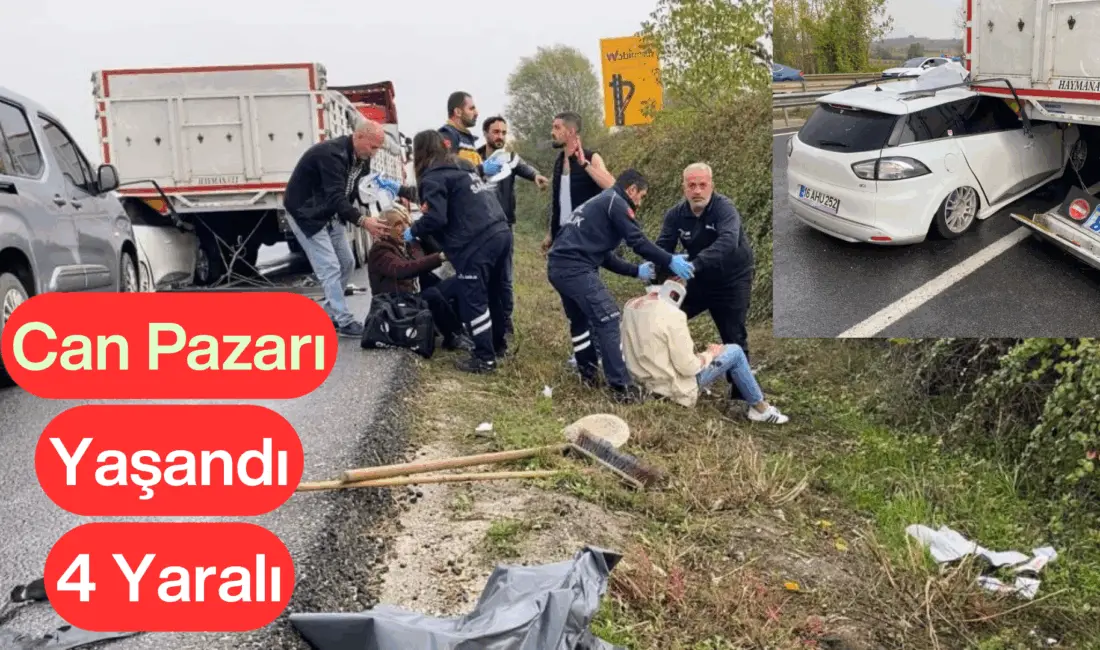 İnegöl de meydana gelen kazada özel  otomobil tırın altına girdi,