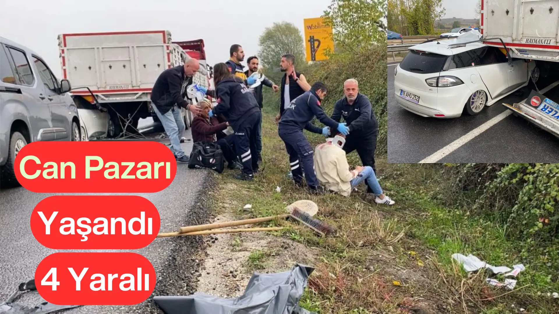 İnegöl de meydana gelen kazada özel  otomobil tırın altına girdi,