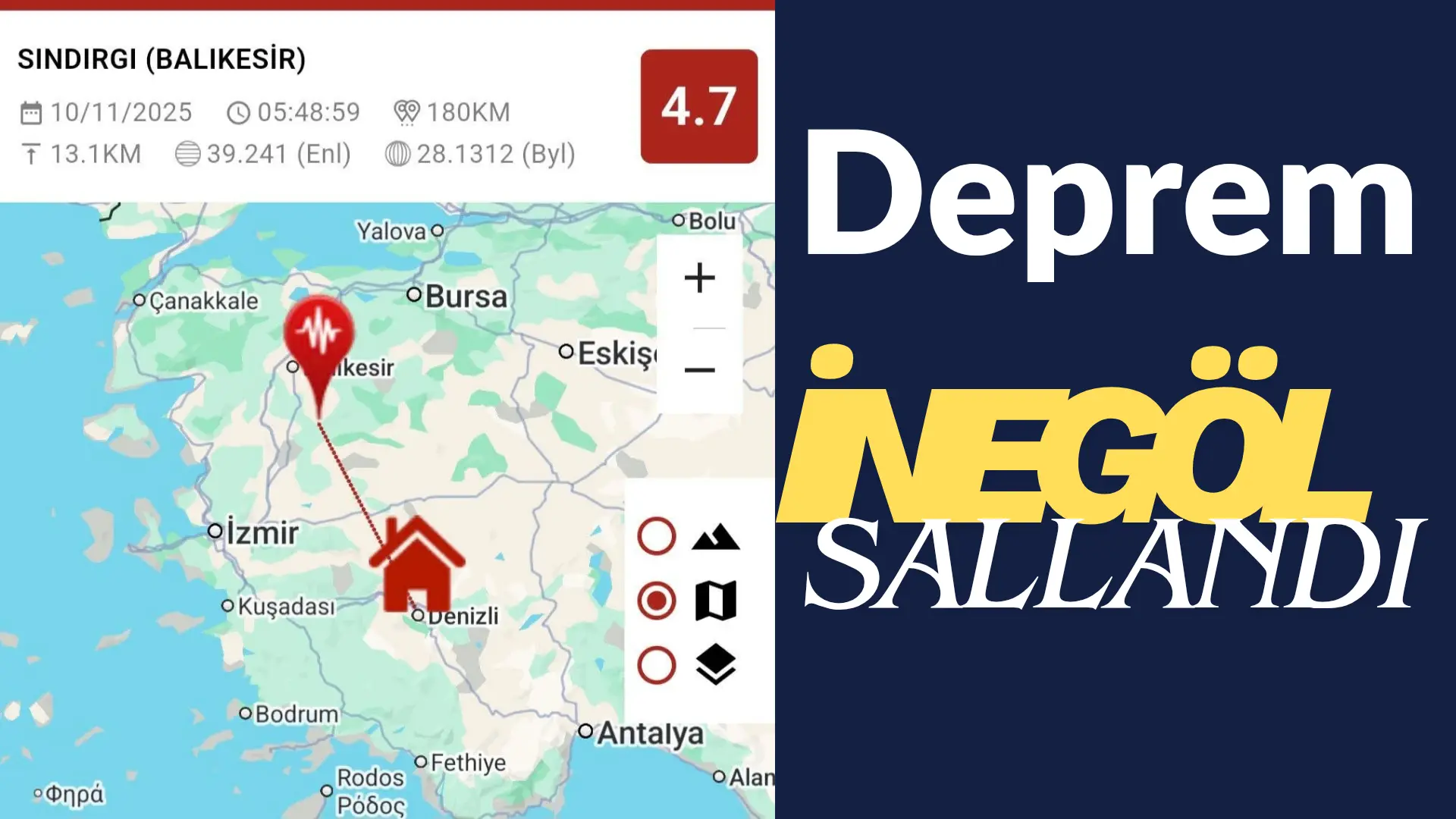 Bu sabah saat  05.48 de Balıkesir Sındırgı da meydana gelen