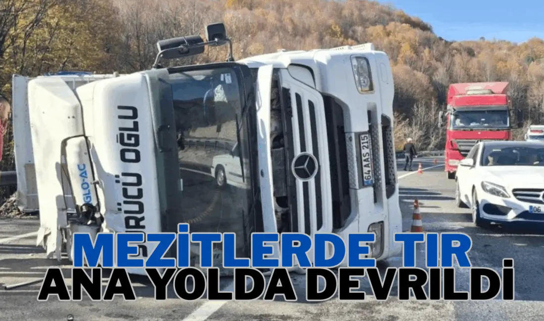 Bursa’nın İnegöl ilçesinde meydana gelen kazada kontrolden çıkan tır devrildi,