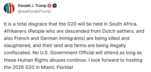 ABD Başkanı Donald Trump, bu yılki G20 Zirvesi’nin Güney Afrika’da