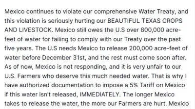 ABD Başkanı Donald Trump, Meksika’nın iki ülke arasındaki su anlaşmasını