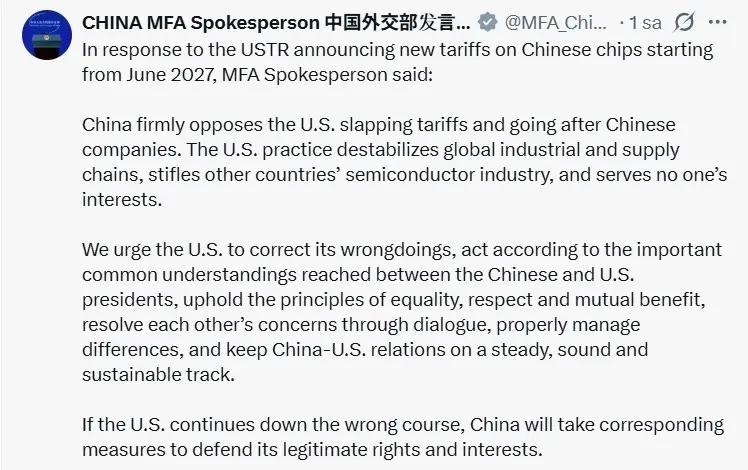 ABD Ticaret Temsilciliği (USTR), Çin’den ithal edilecek yarı iletkenlere 23